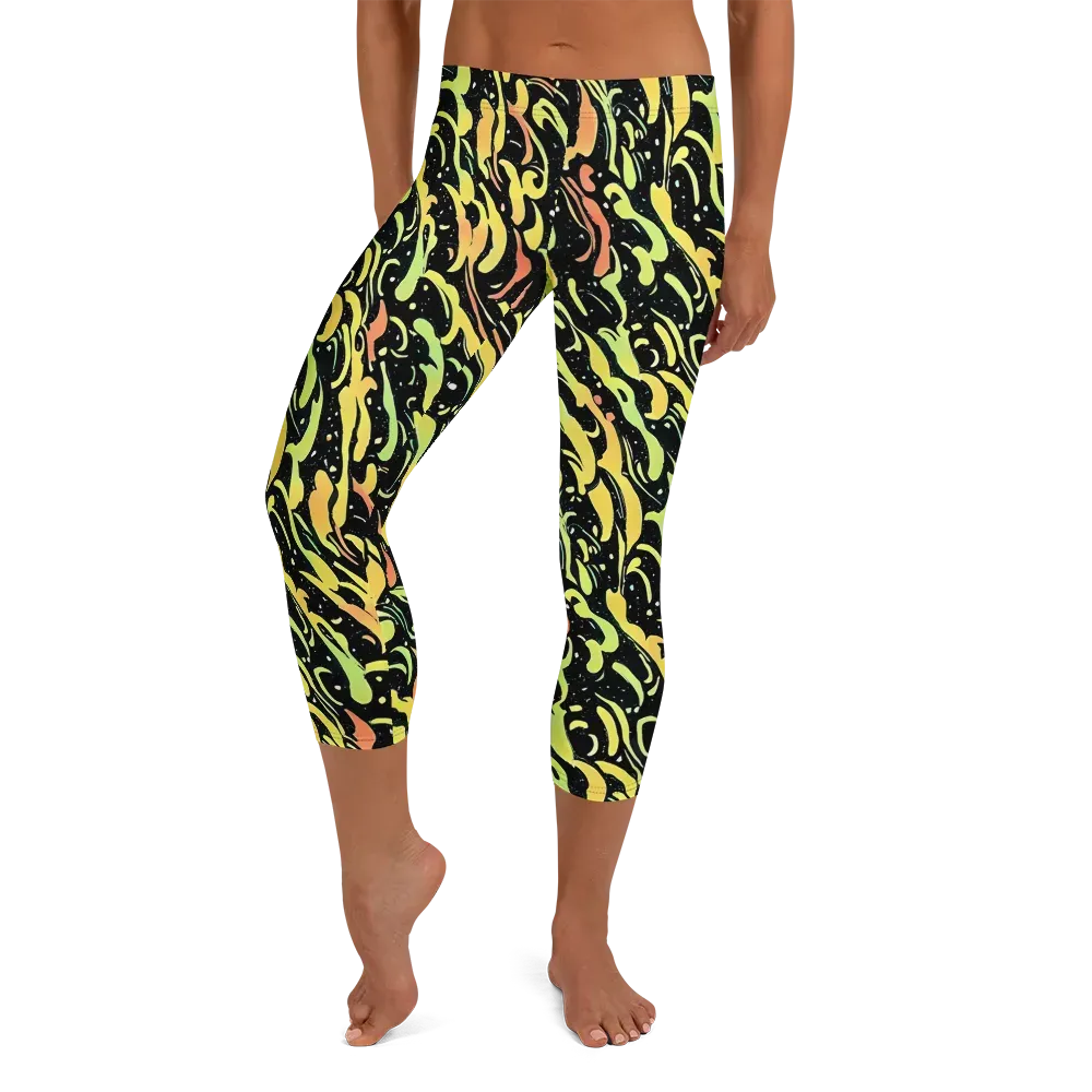 Blacklight Drift on Capri Leggings — Front