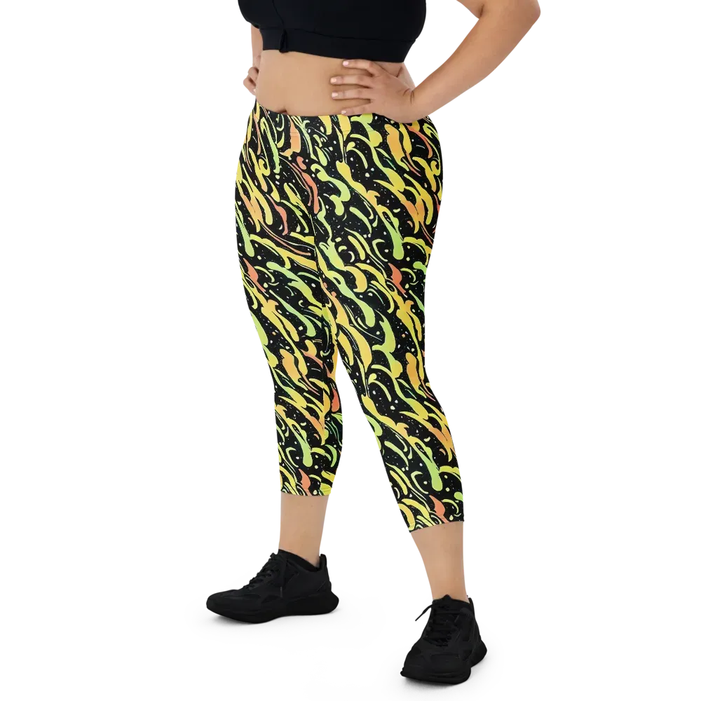 Blacklight Drift on Capri Leggings — Front