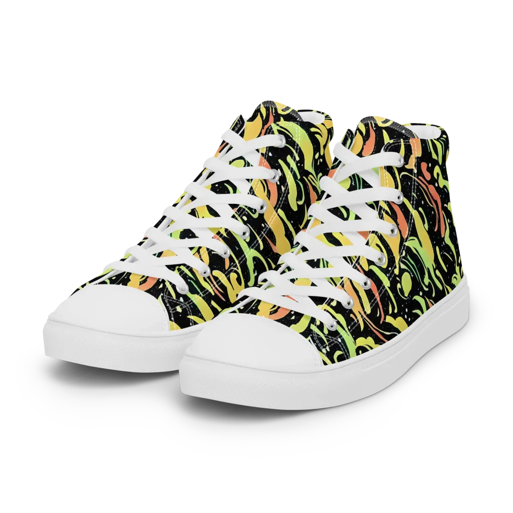 Blacklight Drift on Women's High Top Canvas Shoes — Left Front