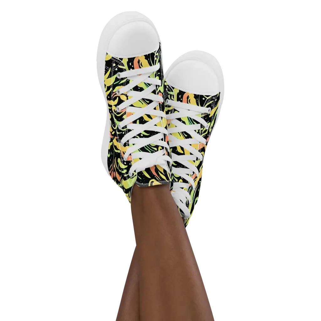 Blacklight Drift on Women's High Top Canvas Shoes — Front