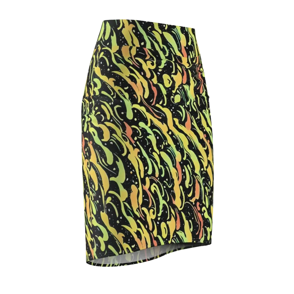 Blacklight Drift on Pencil Skirt — Front Side