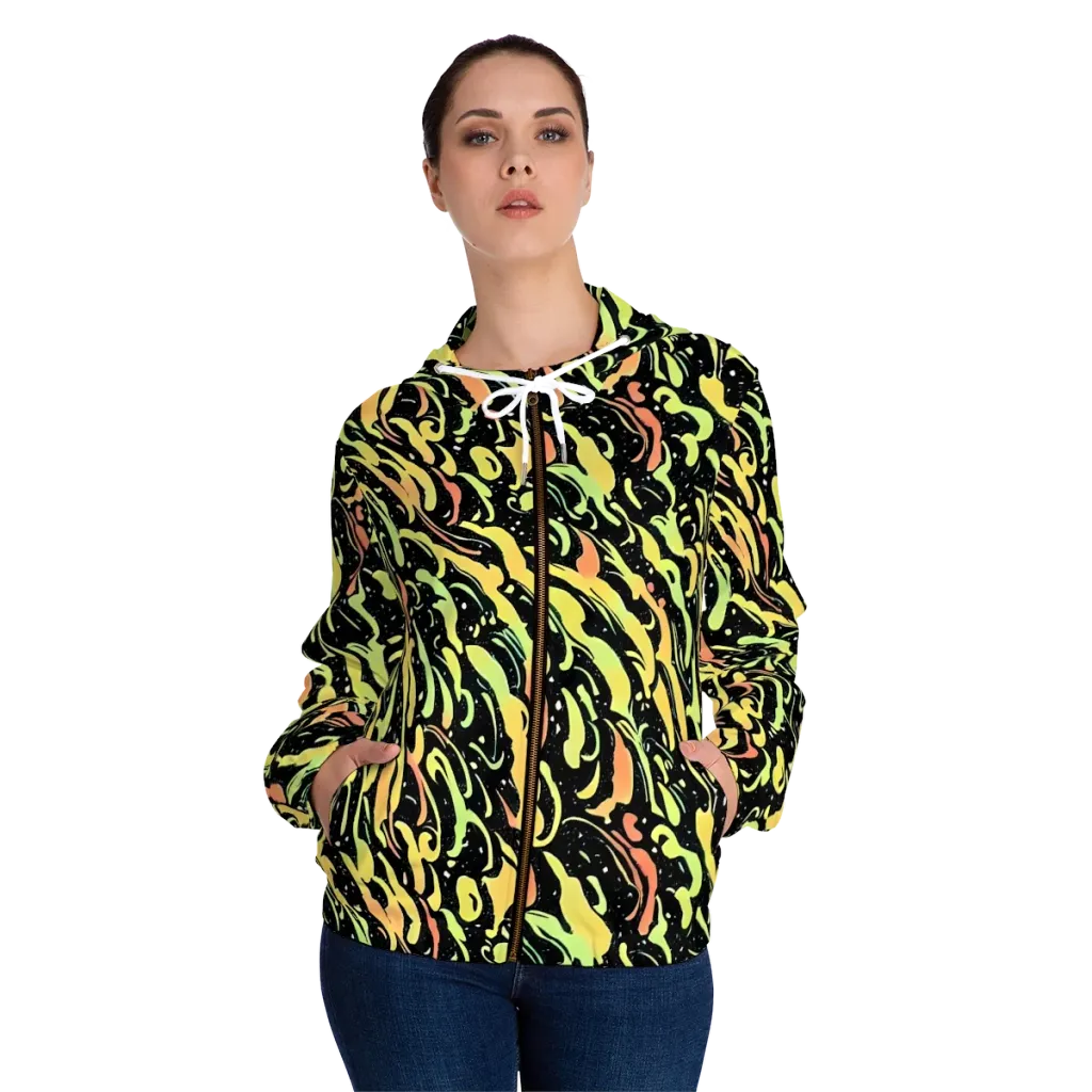 Blacklight Drift on Women's Full-Zip Hoodie — Front On Person