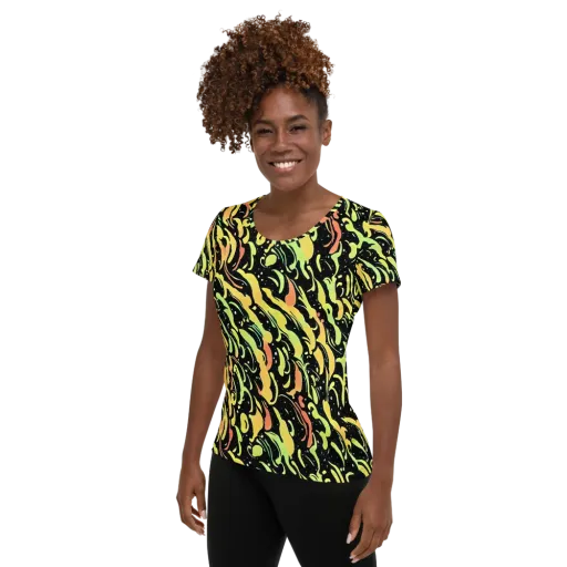 Blacklight Drift on a Women's Athletic T-Shirt