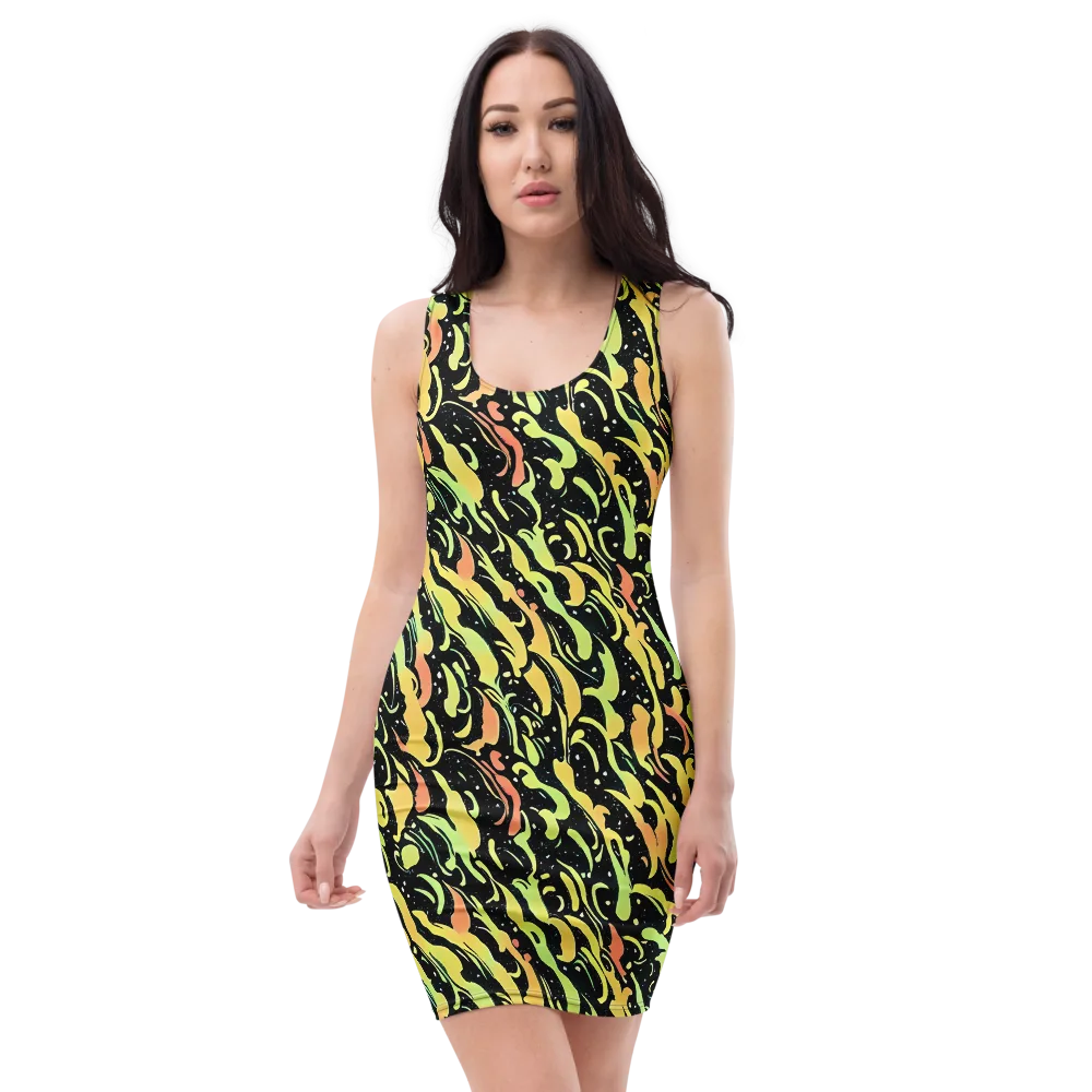 Blacklight Drift on Bodycon Dress — Front
