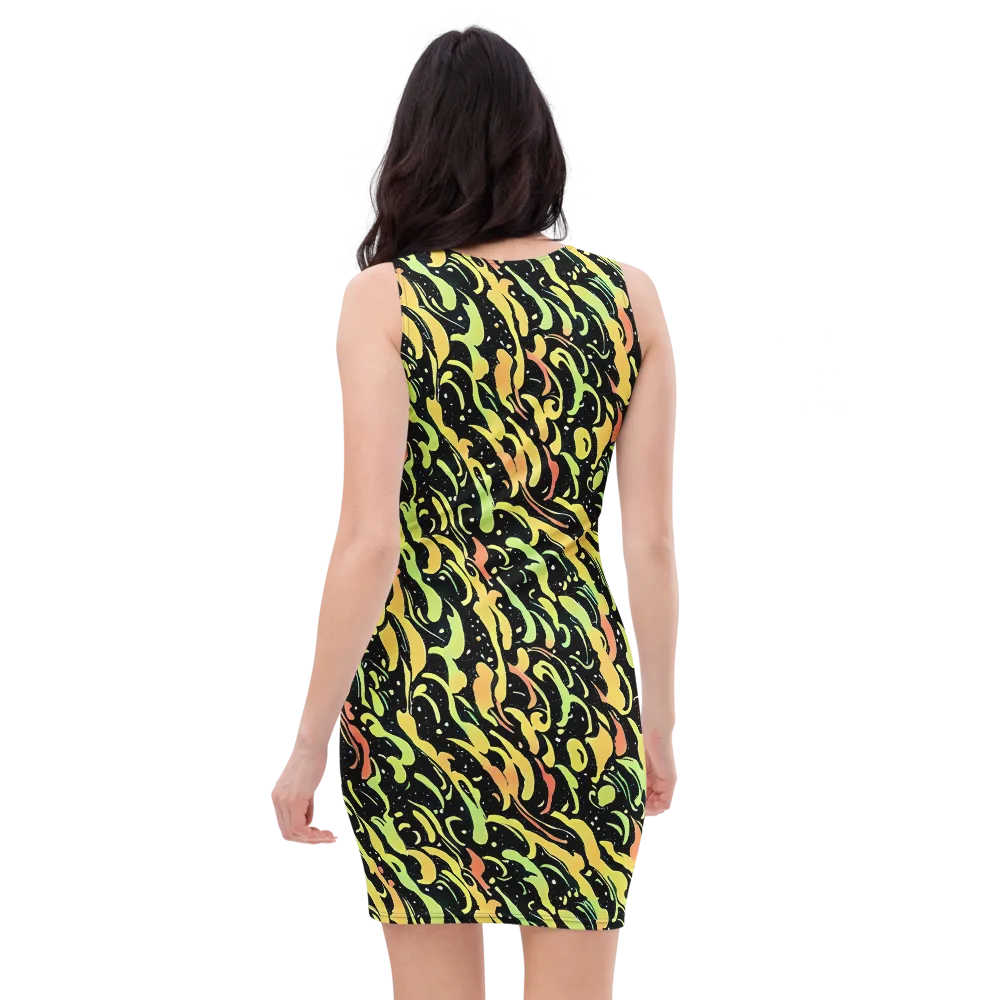 Blacklight Drift on Bodycon Dress — Back