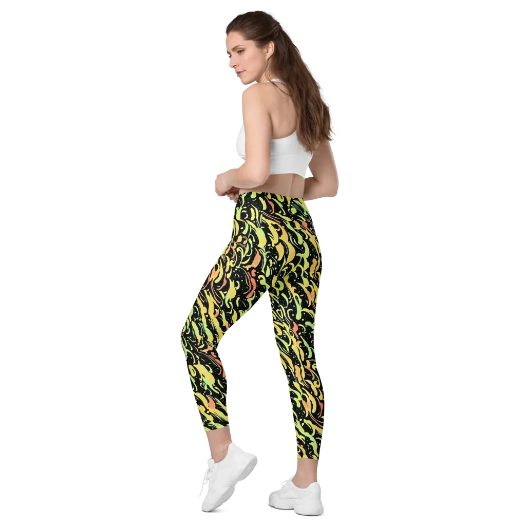 Blacklight Drift on Leggings with Pockets — Left Back