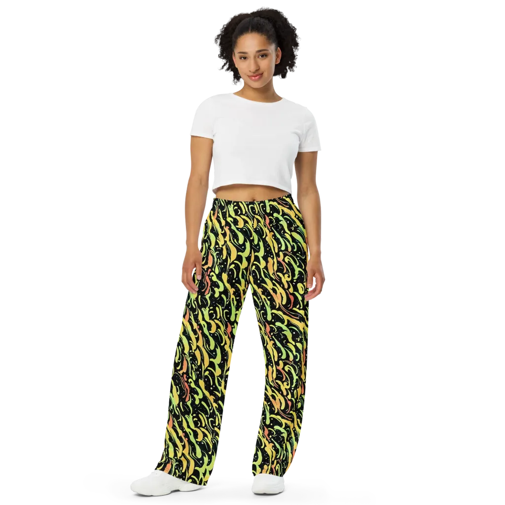 Blacklight Drift on Wide-Leg Pants — Front