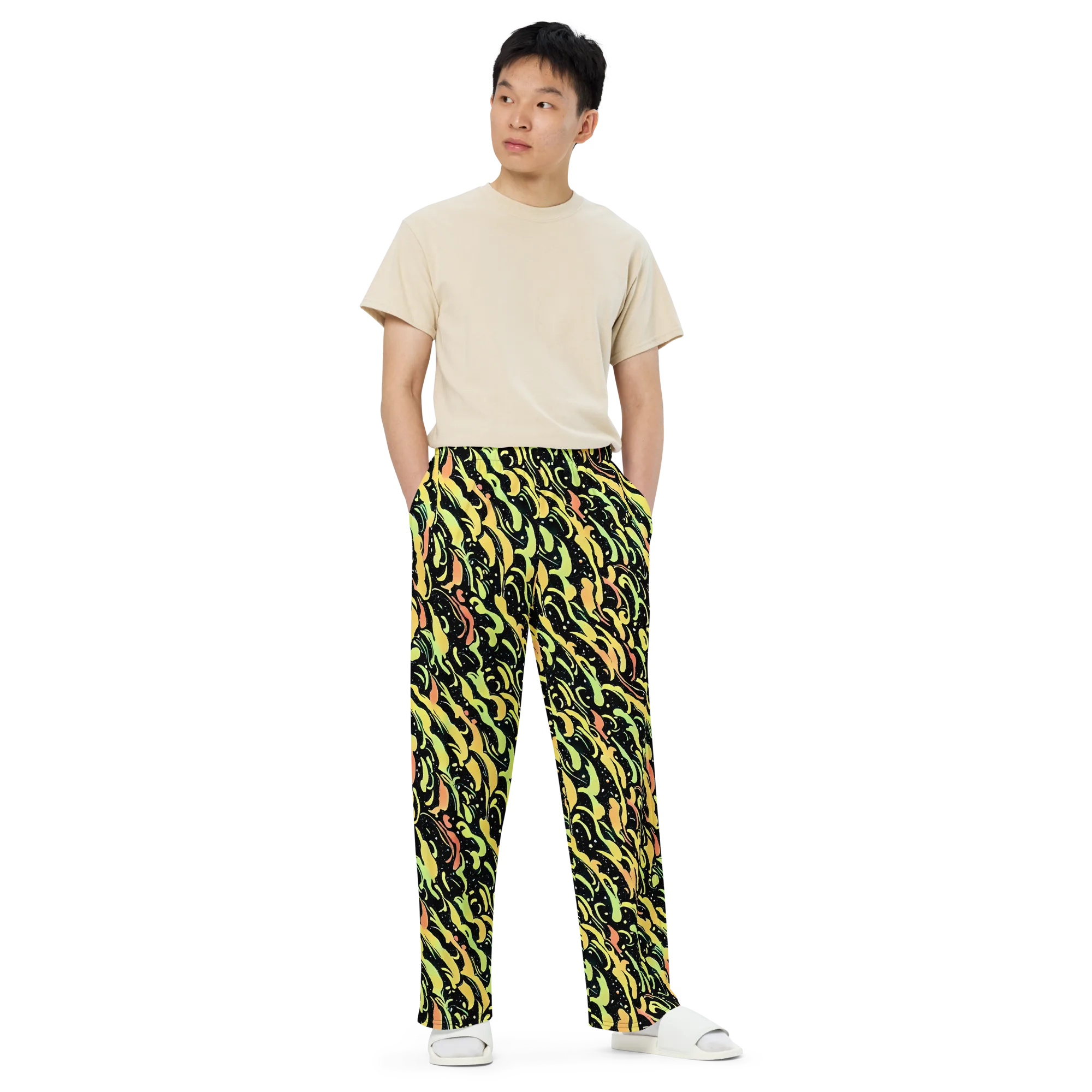 Blacklight Drift on Wide-Leg Pants — Front