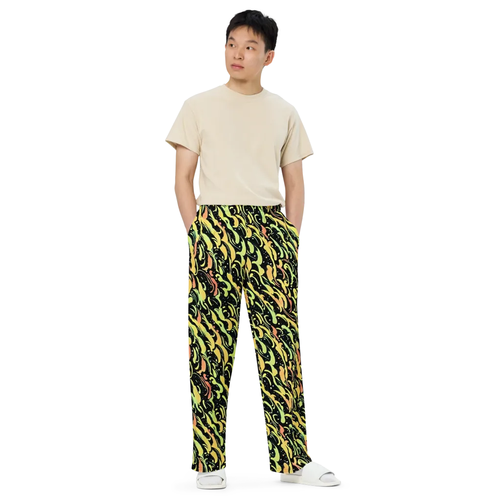 Blacklight Drift on Wide-Leg Pants — Front