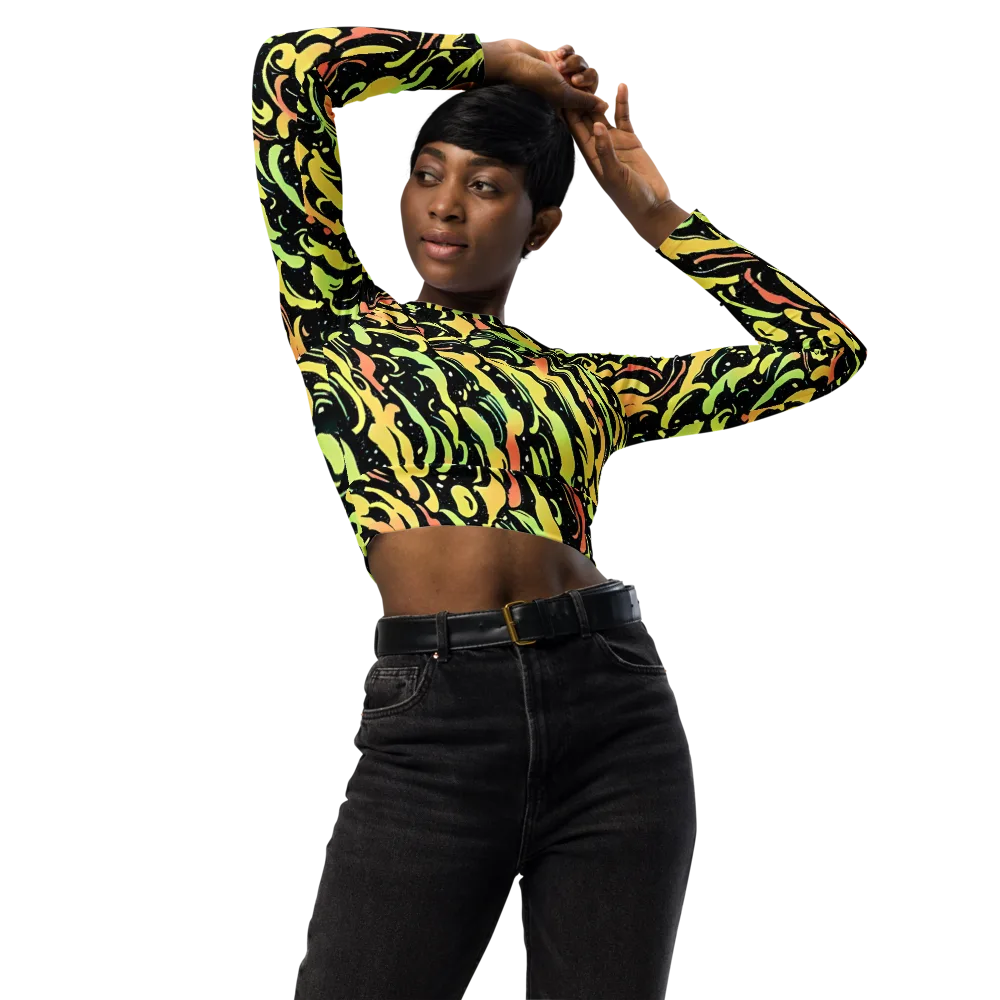 Blacklight Drift on Long Sleeve Crop Top — Front