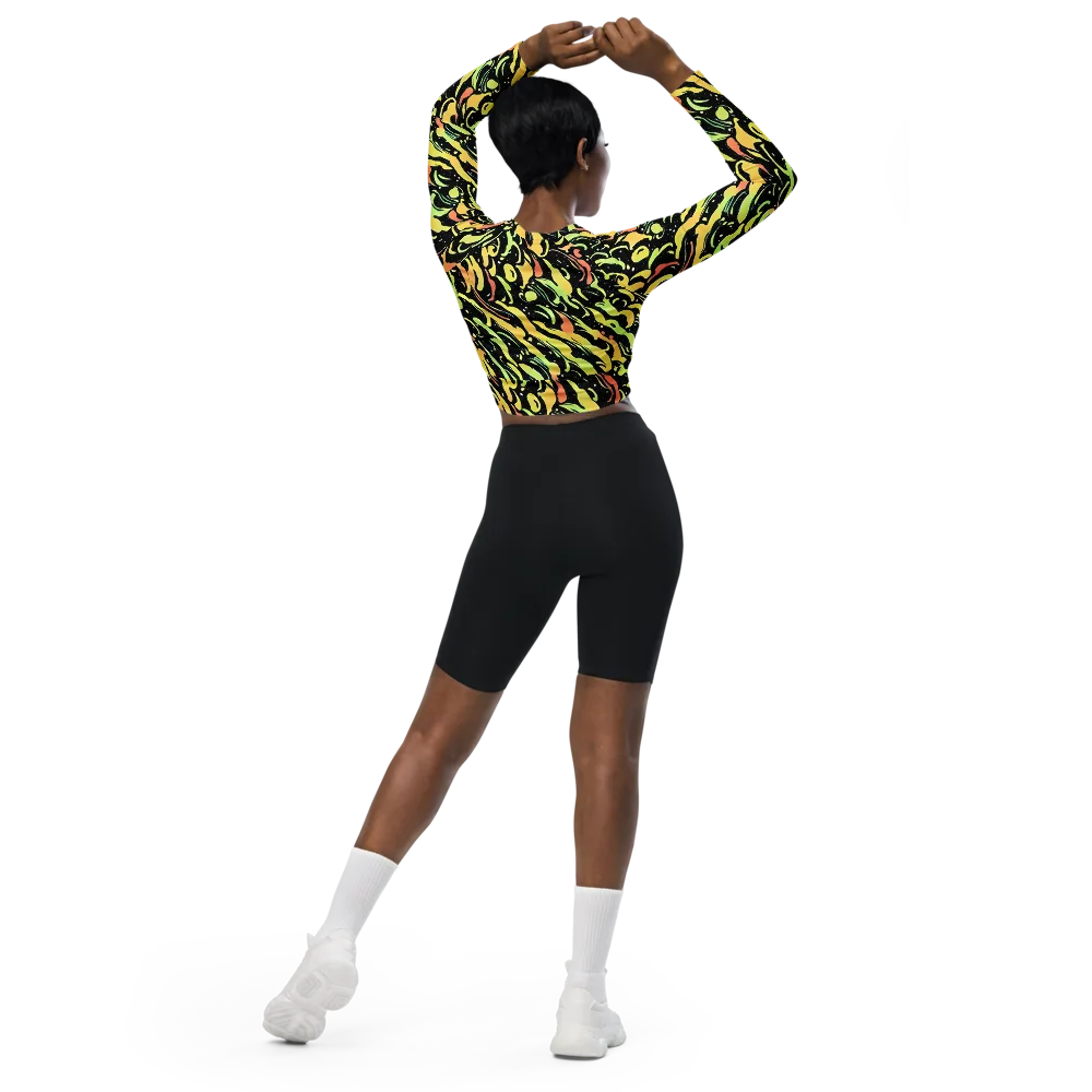 Blacklight Drift on Long Sleeve Crop Top — Back