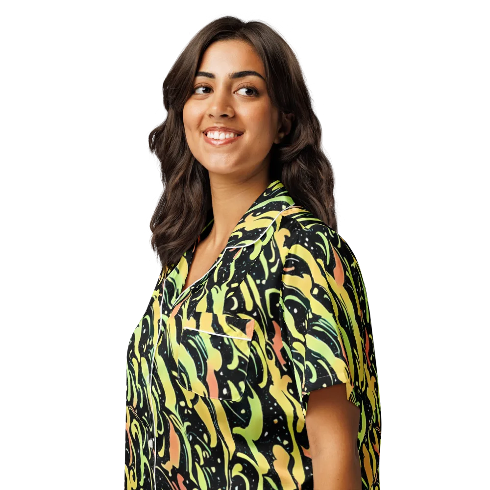 Blacklight Drift on Women's Short Sleeve Pajama Top — Left Front