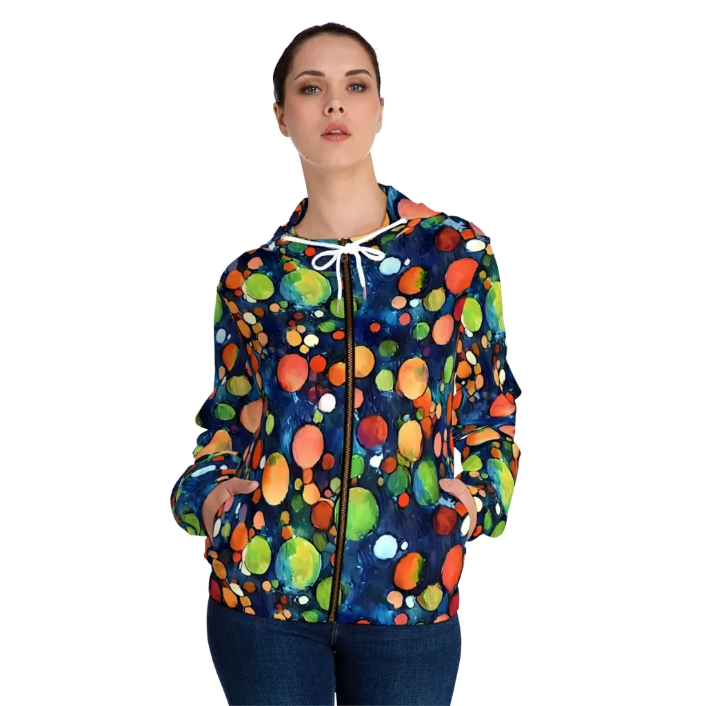 Midnight Orchard on Women's Full-Zip Hoodie — Front On Person