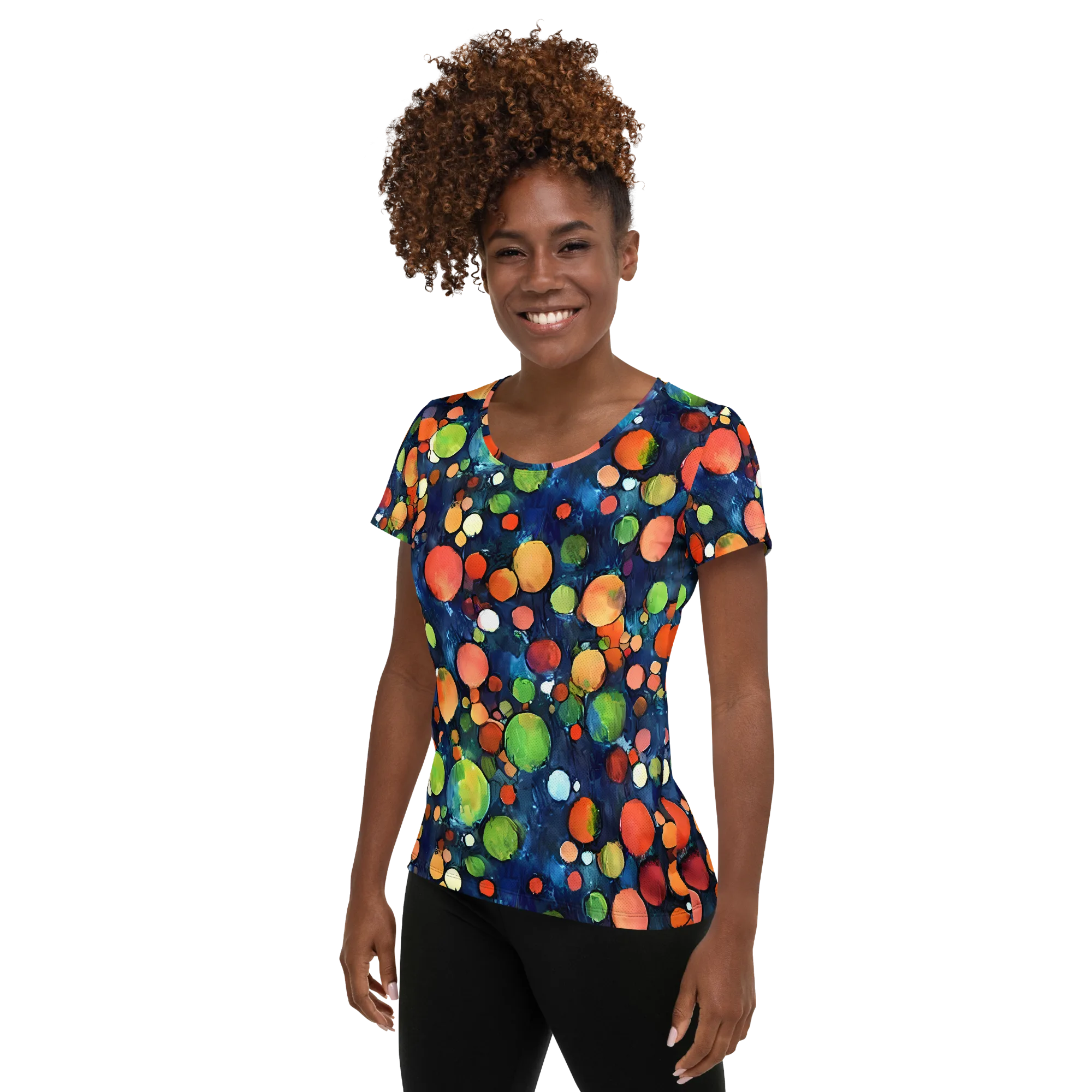 Midnight Orchard on Women's Athletic T-Shirt — Left