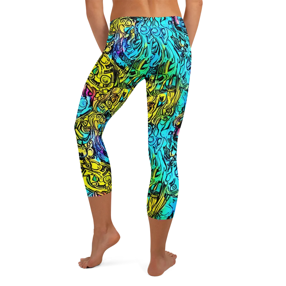 Cyan Frenzy on Capri Leggings — Back