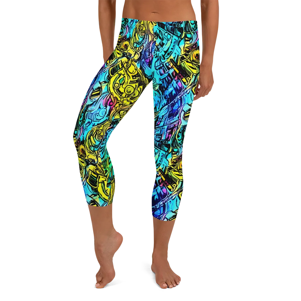 Cyan Frenzy on Capri Leggings — Front