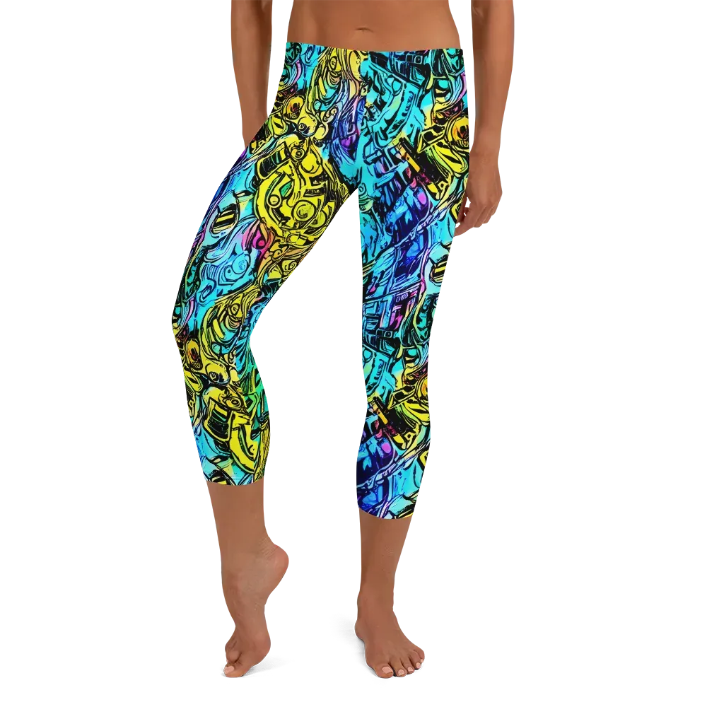 Cyan Frenzy on Capri Leggings — Front