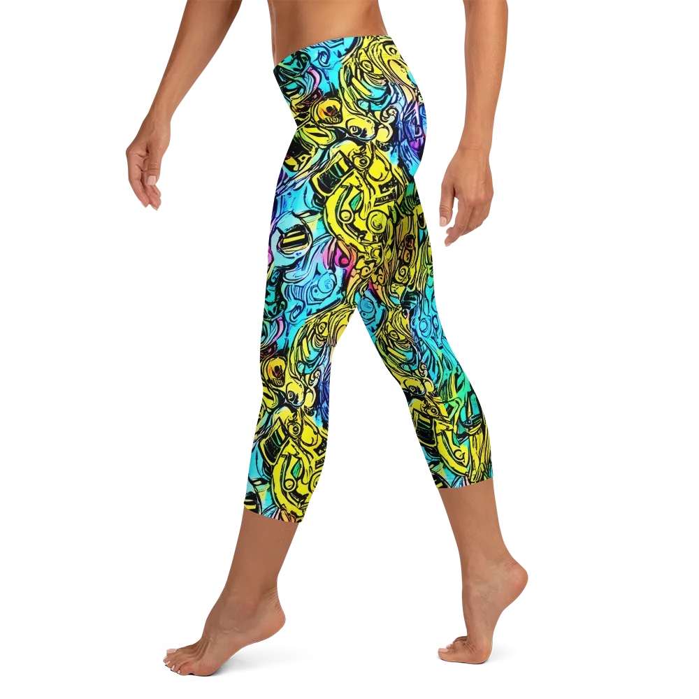 Cyan Frenzy on Capri Leggings — Left