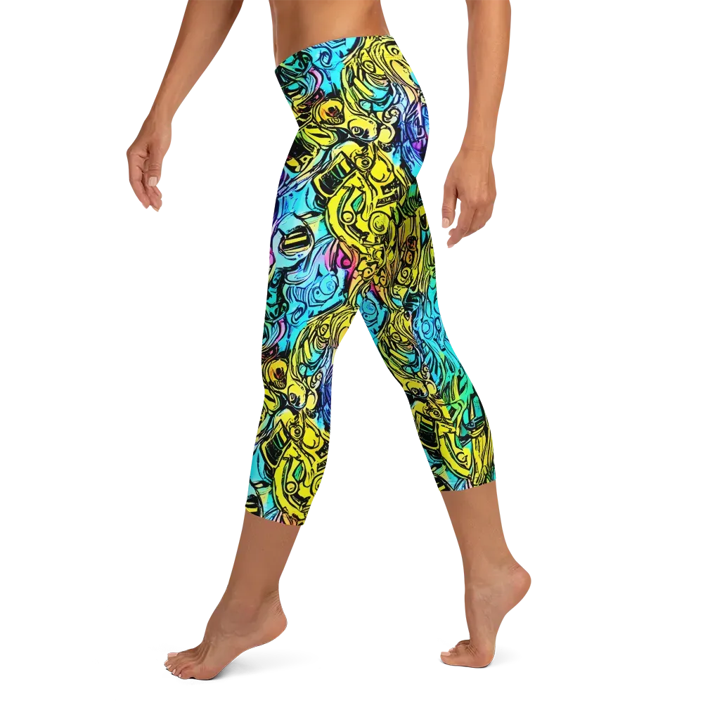 Cyan Frenzy on Capri Leggings — Left