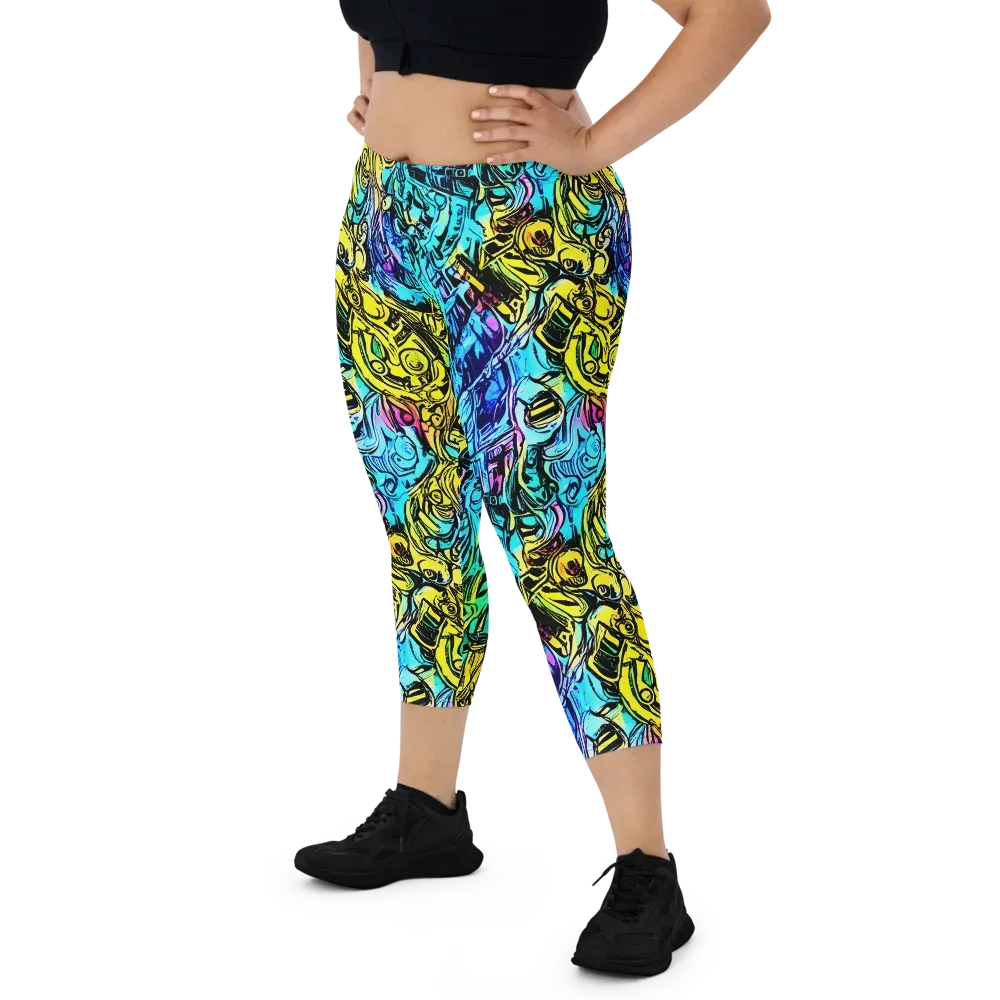 Cyan Frenzy on Capri Leggings — Front