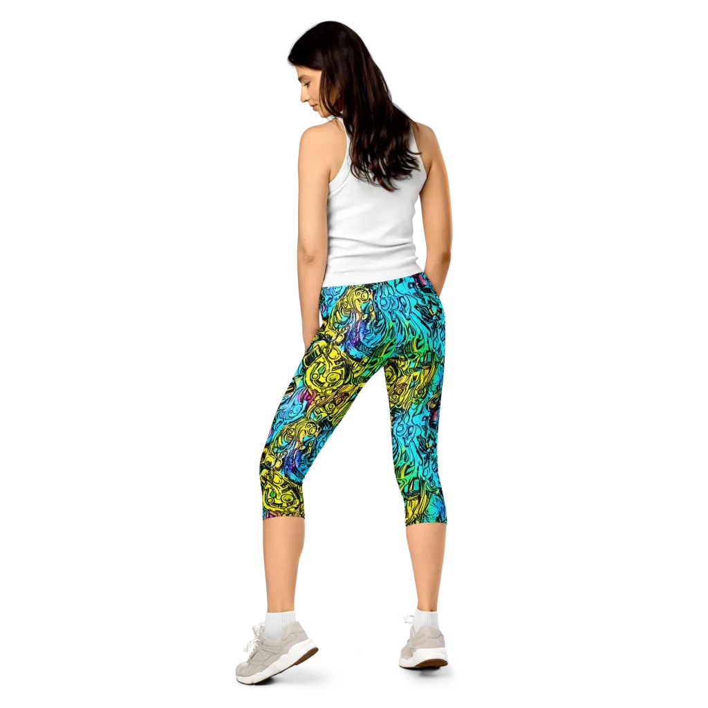 Cyan Frenzy on Capri Leggings — Back