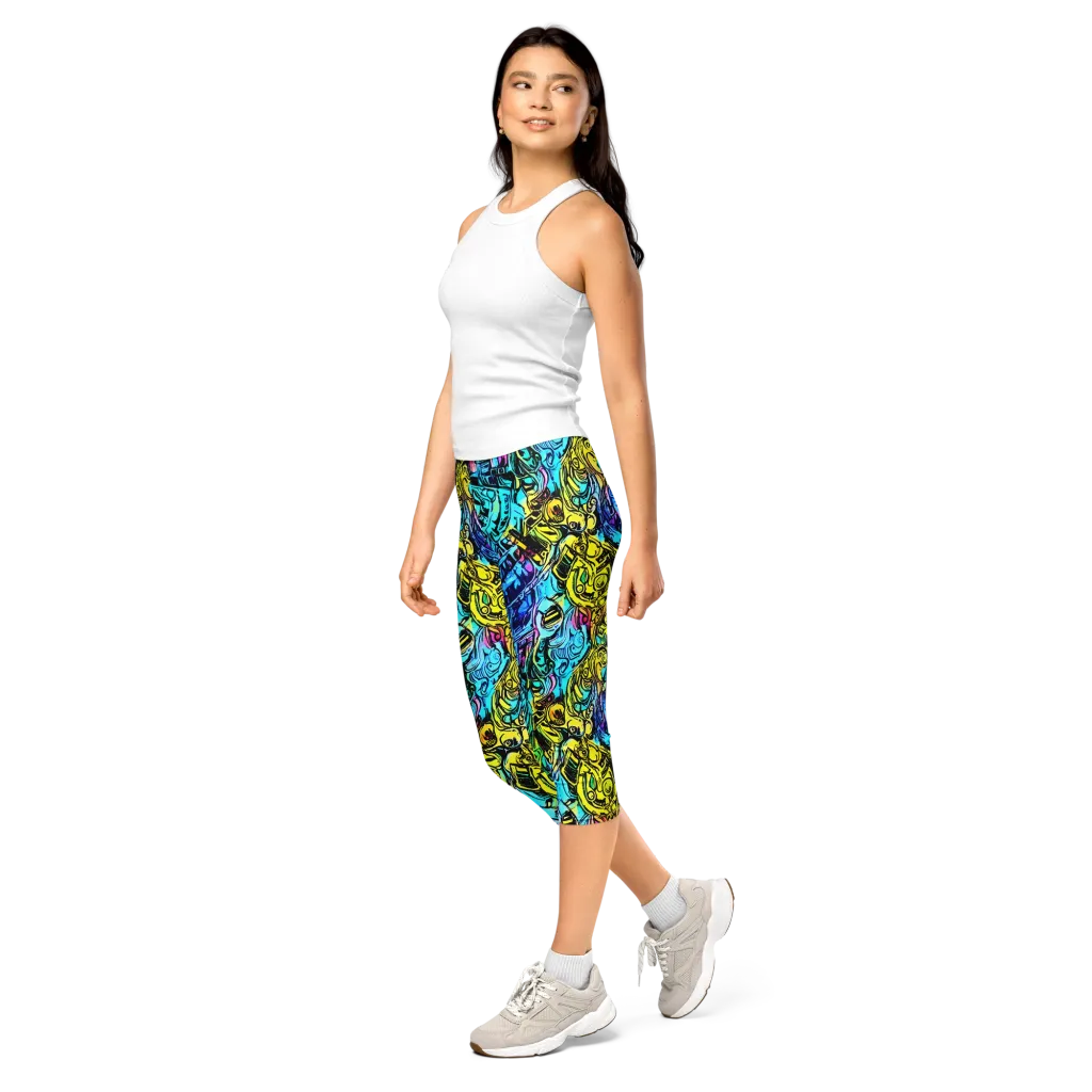 Cyan Frenzy on Capri Leggings — Left Front