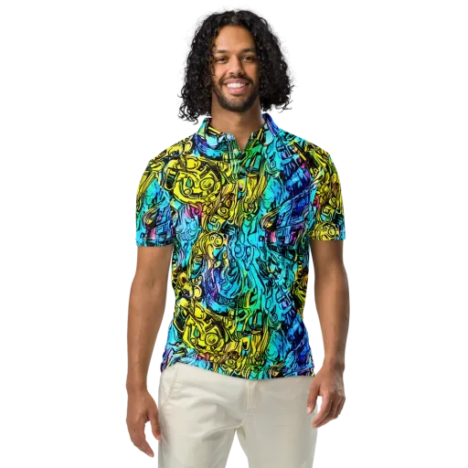 Cyan Frenzy on a Men's Slim Fit Polo Shirt