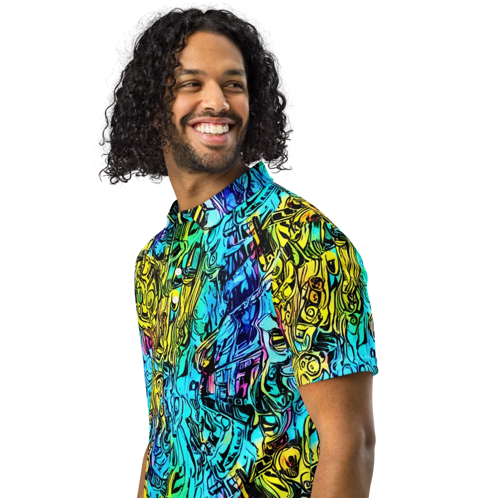 Cyan Frenzy on Men's Slim Fit Polo Shirt — Left Front