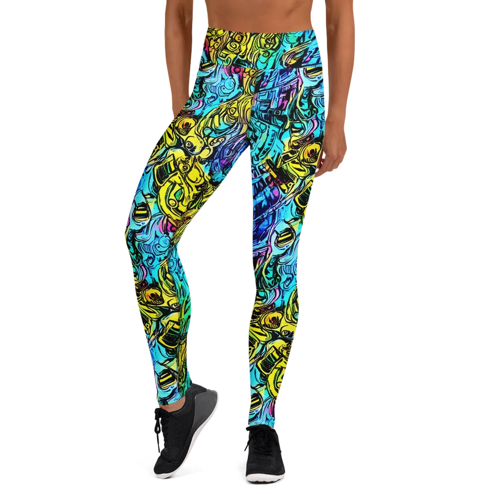 Cyan Frenzy on Yoga Leggings — Front
