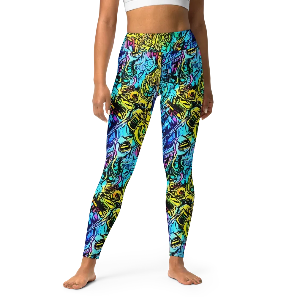 Cyan Frenzy on Yoga Leggings — Front