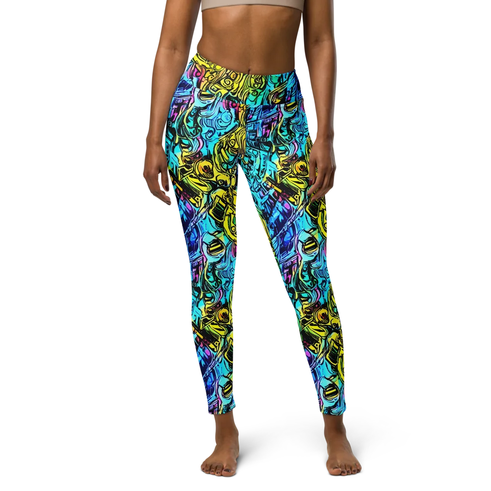 Cyan Frenzy on Yoga Leggings — Front