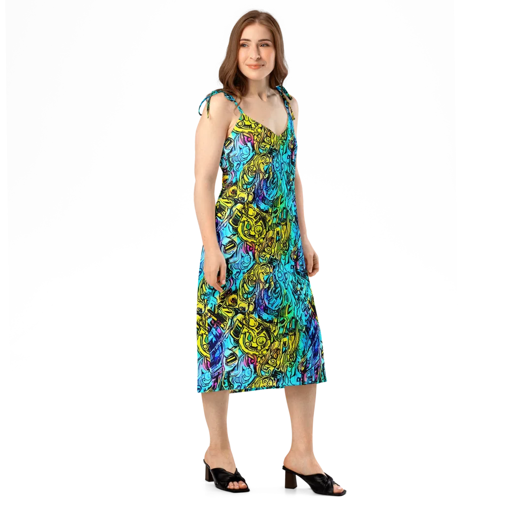 Cyan Frenzy on Slip Dress — Right Front