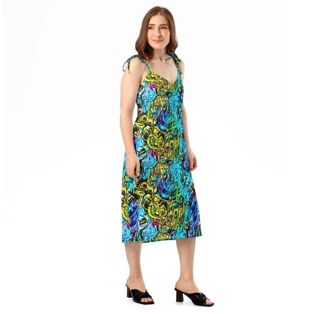 Cyan Frenzy on Slip Dress — Right Front