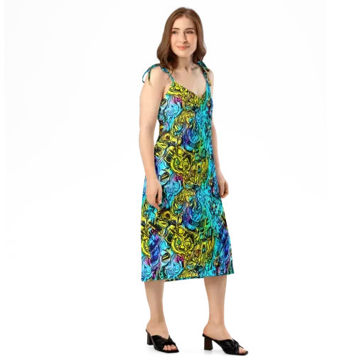 Cyan Frenzy on a Slip Dress
