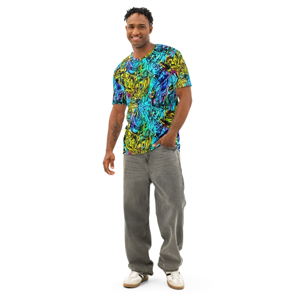 Cyan Frenzy on Men's Cotton Crew Neck T-Shirt — Front