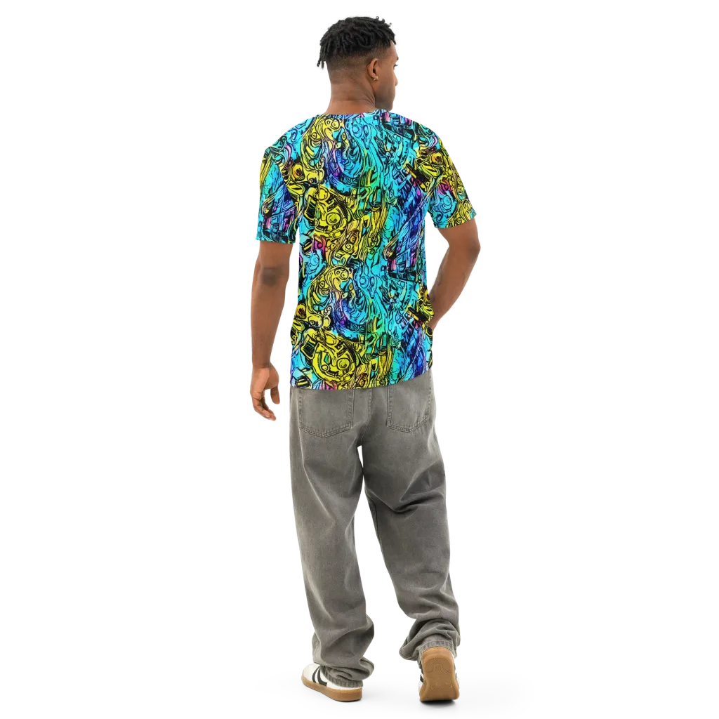 Cyan Frenzy on Men's Cotton Crew Neck T-Shirt — Back