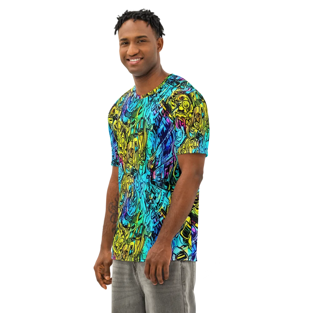 Cyan Frenzy on Men's Cotton Crew Neck T-Shirt — Left Front