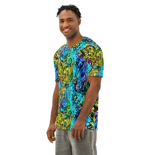 Cyan Frenzy on a Men's Cotton Crew Neck T-Shirt