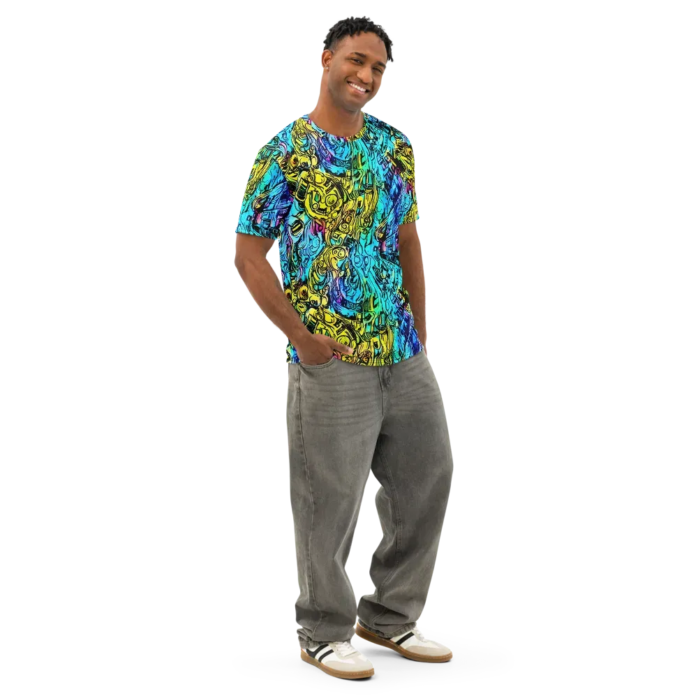 Cyan Frenzy on Men's Cotton Crew Neck T-Shirt — Right Front