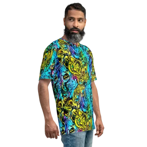 Cyan Frenzy on a Men's Crew Neck T-Shirt