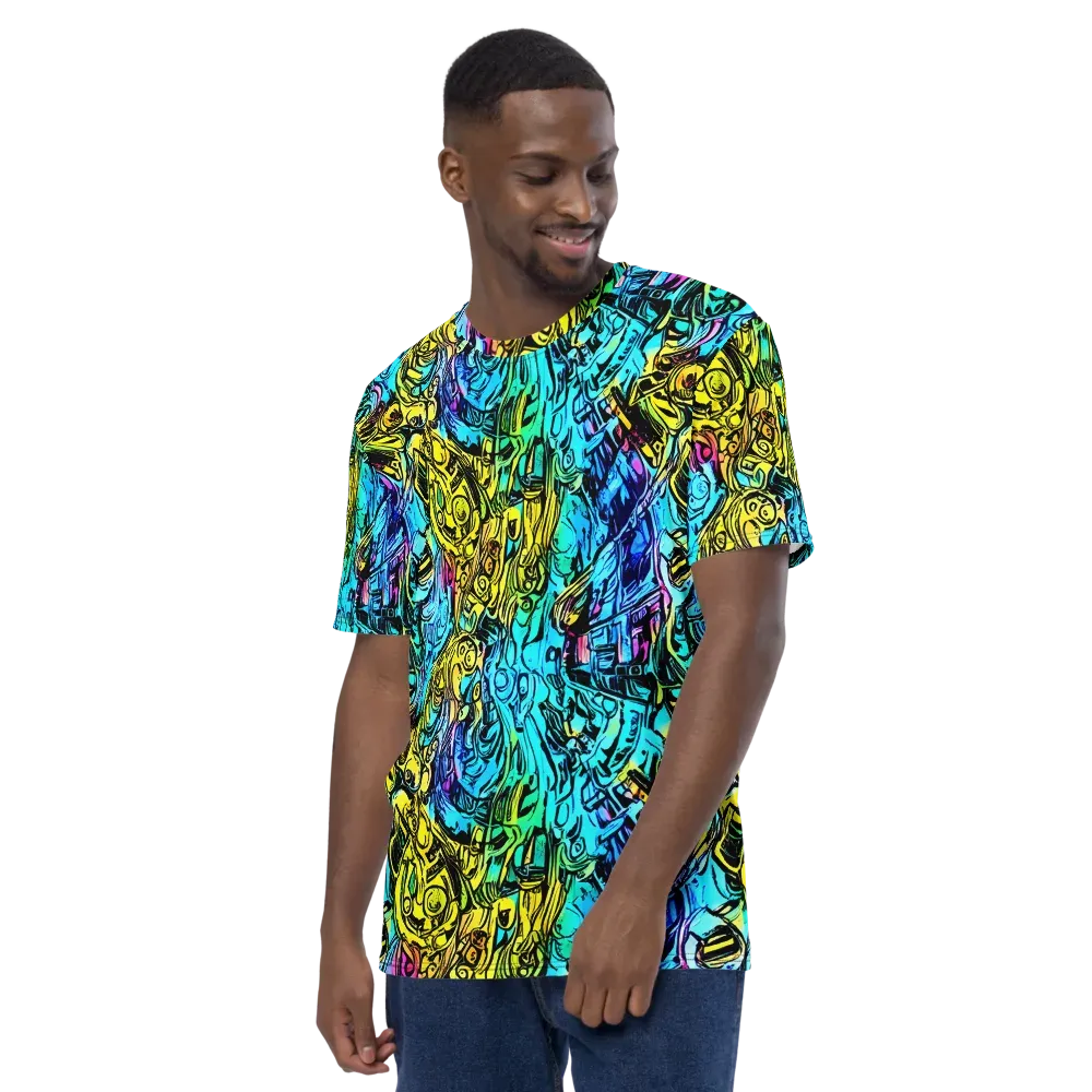 Cyan Frenzy on Men's Crew Neck T-Shirt — Left