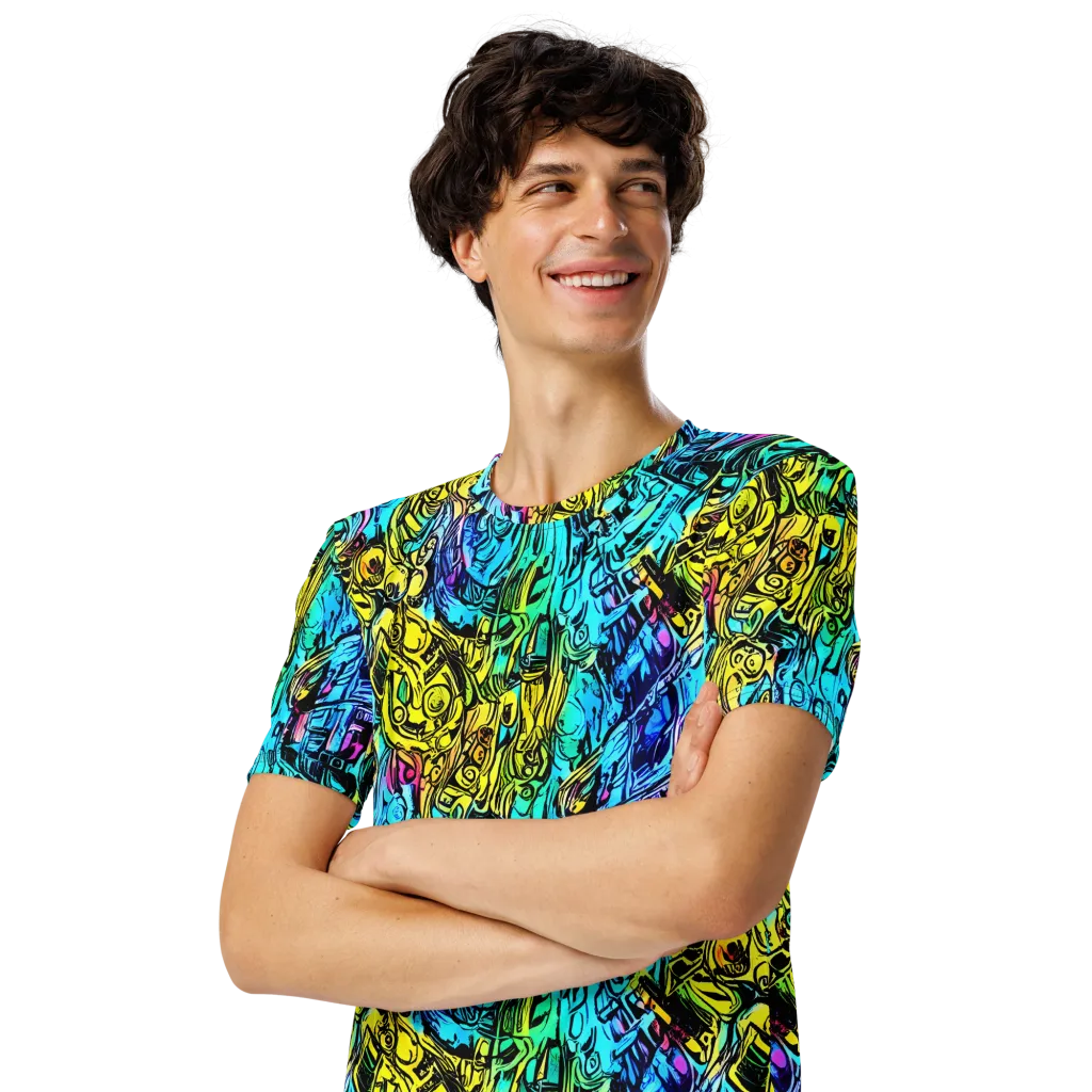 Cyan Frenzy on Men's Crew Neck T-Shirt — Left Front