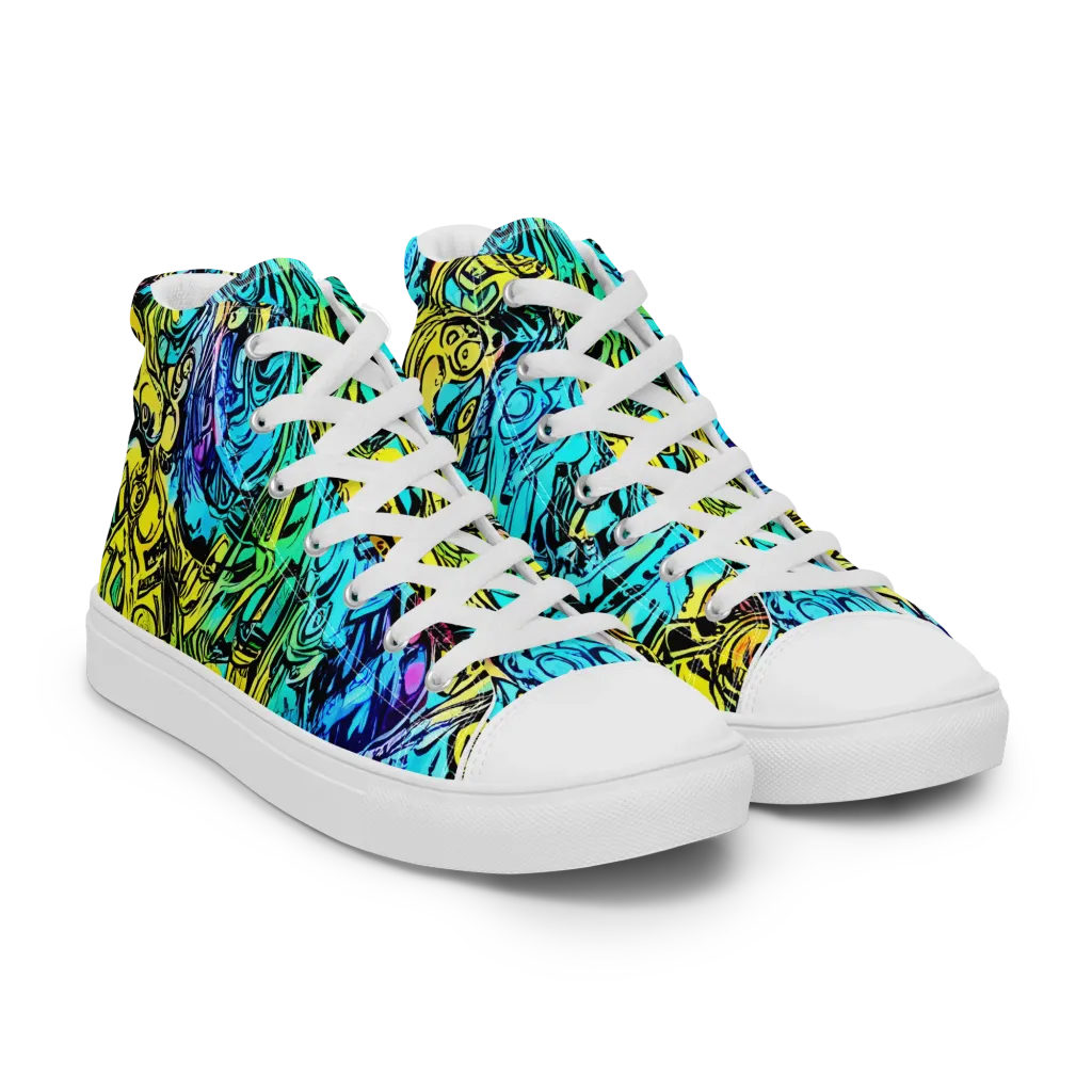 Cyan Frenzy on Men's High Top Canvas Shoes — Right Front