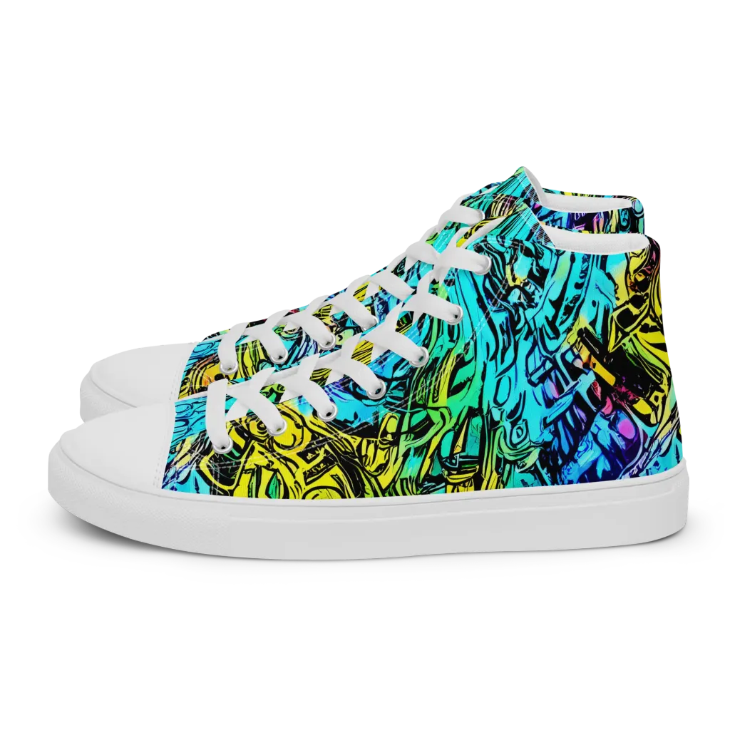 Cyan Frenzy on Men's High Top Canvas Shoes — Left