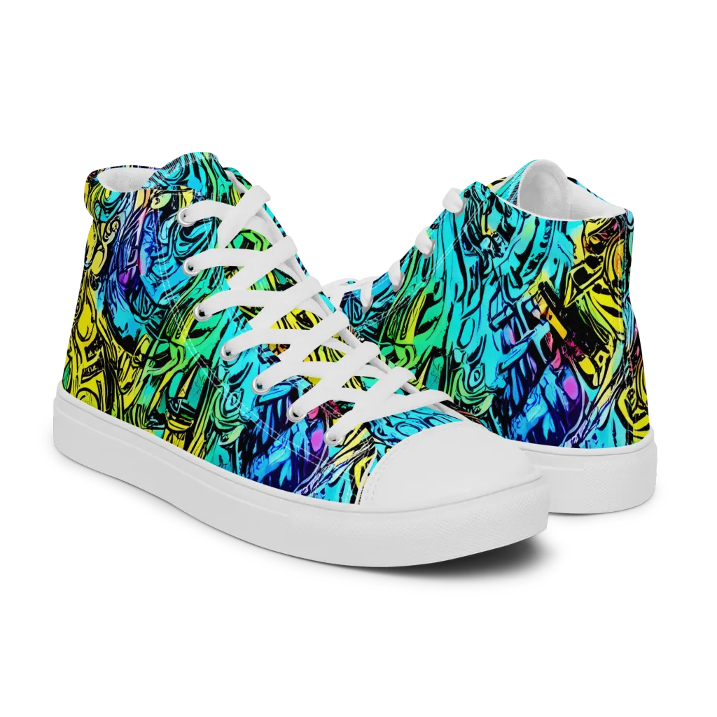 Cyan Frenzy on Men's High Top Canvas Shoes — Right
