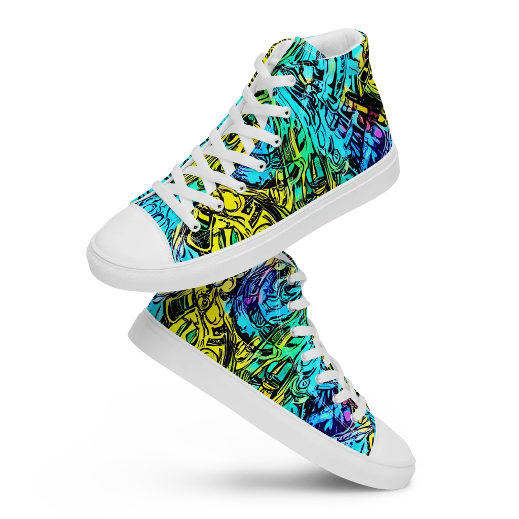 Cyan Frenzy on Men's High Top Canvas Shoes — Front