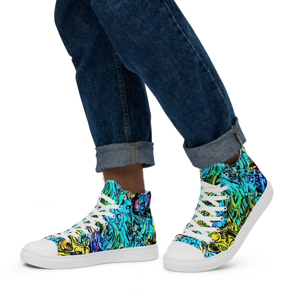 Cyan Frenzy on Men's High Top Canvas Shoes — Left