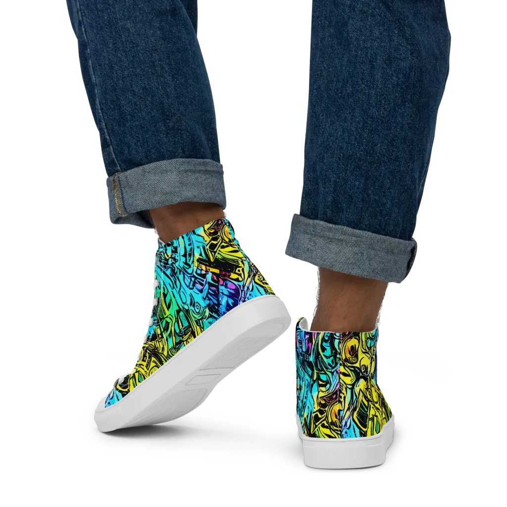 Cyan Frenzy on Men's High Top Canvas Shoes — Back