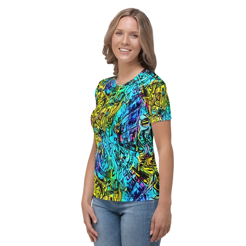 Cyan Frenzy on Women's Crew Neck T-Shirt — Left