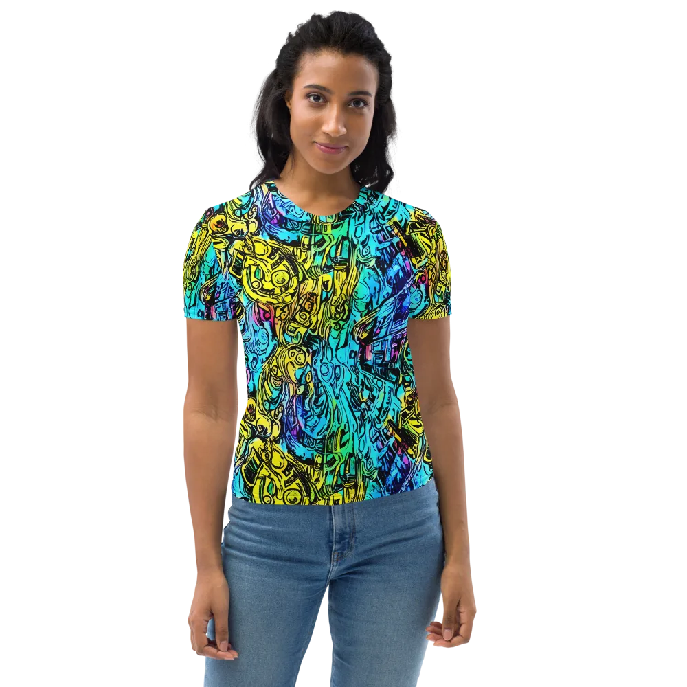 Cyan Frenzy on Women's Crew Neck T-Shirt — Front